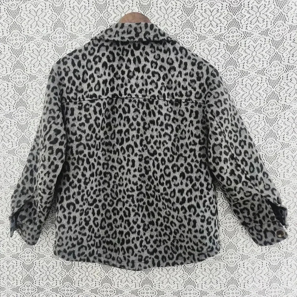 Zara wool blend Leopard gray black button up long sleeve jacket Youths 13-14 y - Picture 2 of 8